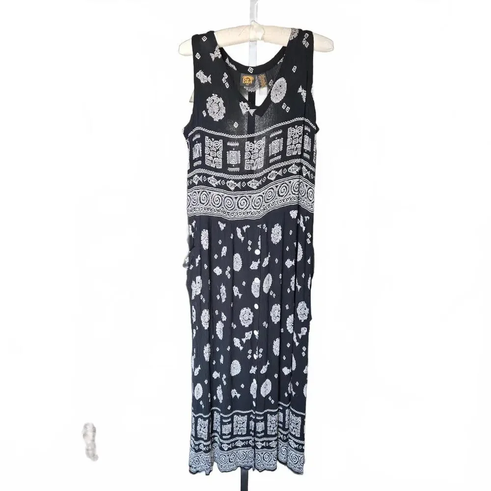 Bila Women's Sleeveless Grecian Motif Print Midi/Maxi Dress Large Resort Wear - Picture 2 of 7